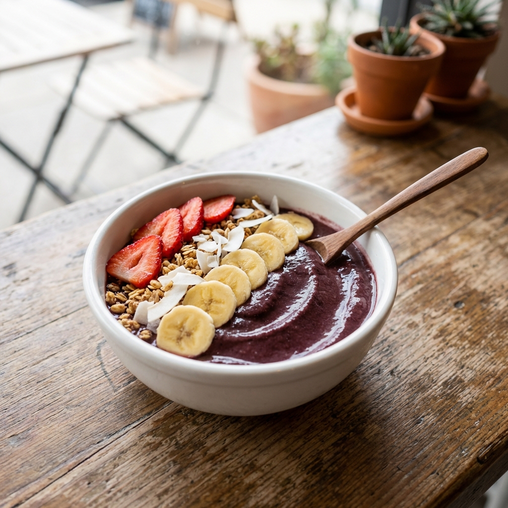 Açaí tradicional com morango, banana e granola