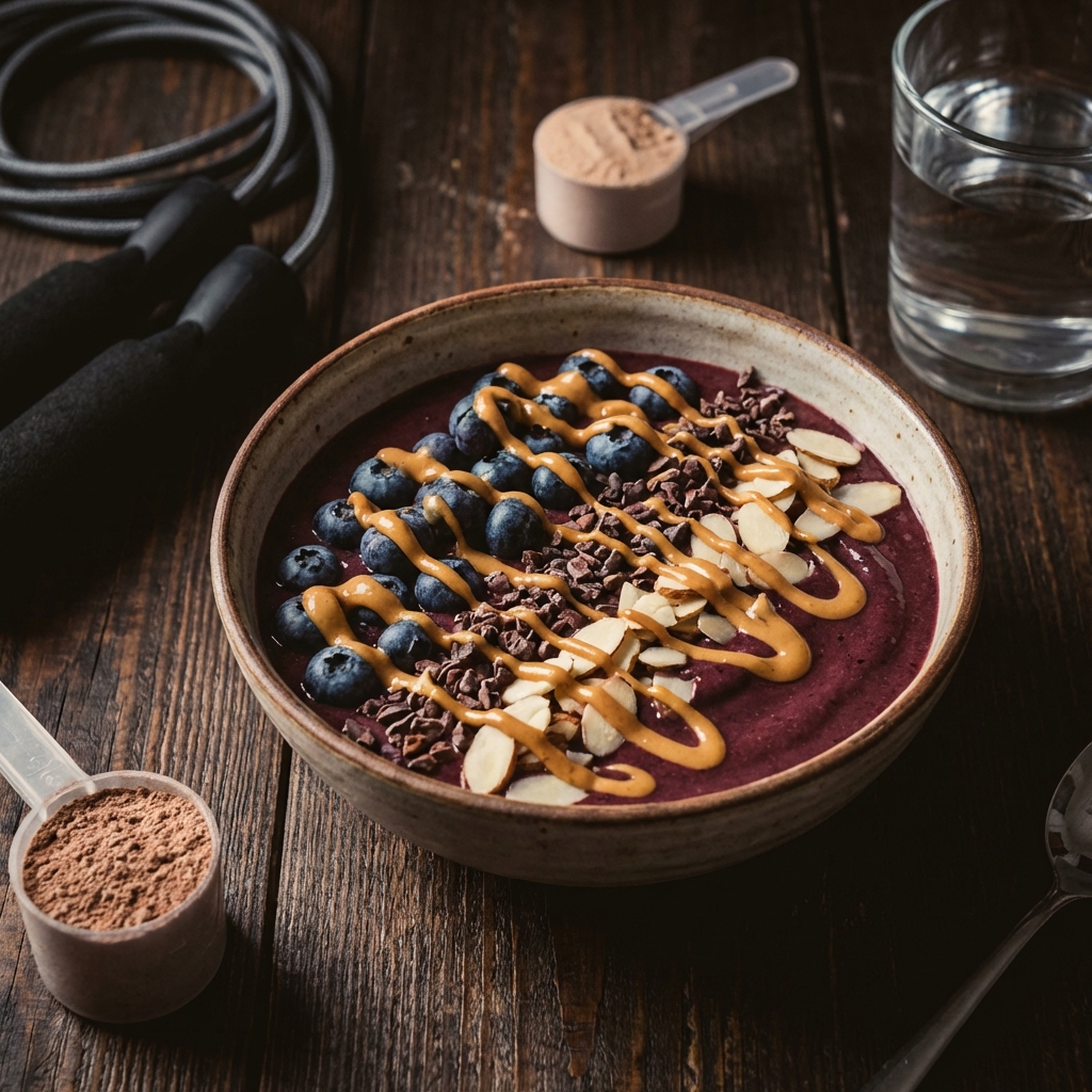 Açaí power com pasta de amendoim e blueberry