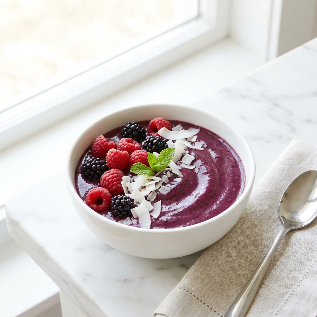 Açaí com framboesas e coco