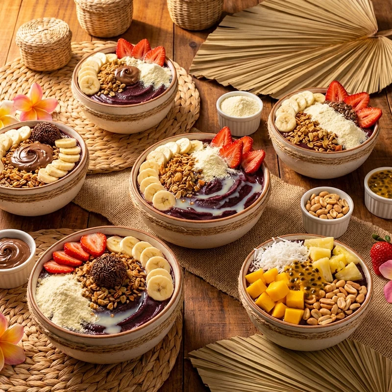 Variedade de tigelas de açaí