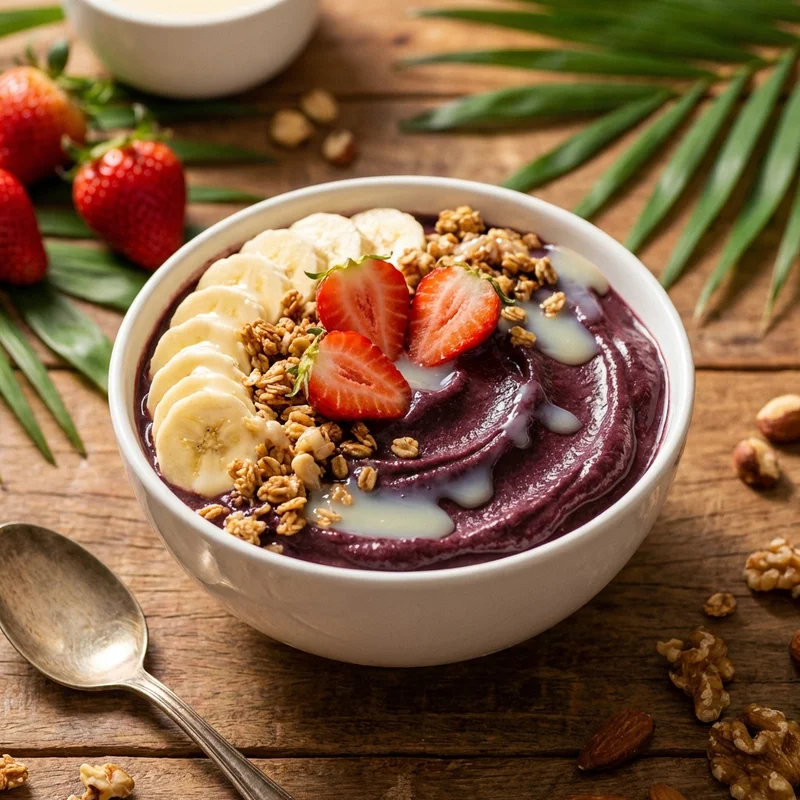 Tigela de Açaí Tradicional com banana, morango e granola